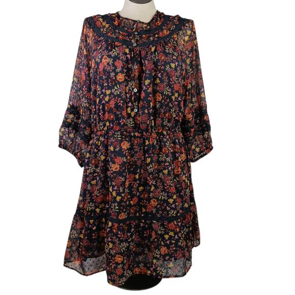 Loft SZ XL Floral Clip Tiered Button Dress NWT Black Multicolored Floral - Picture 3 of 8